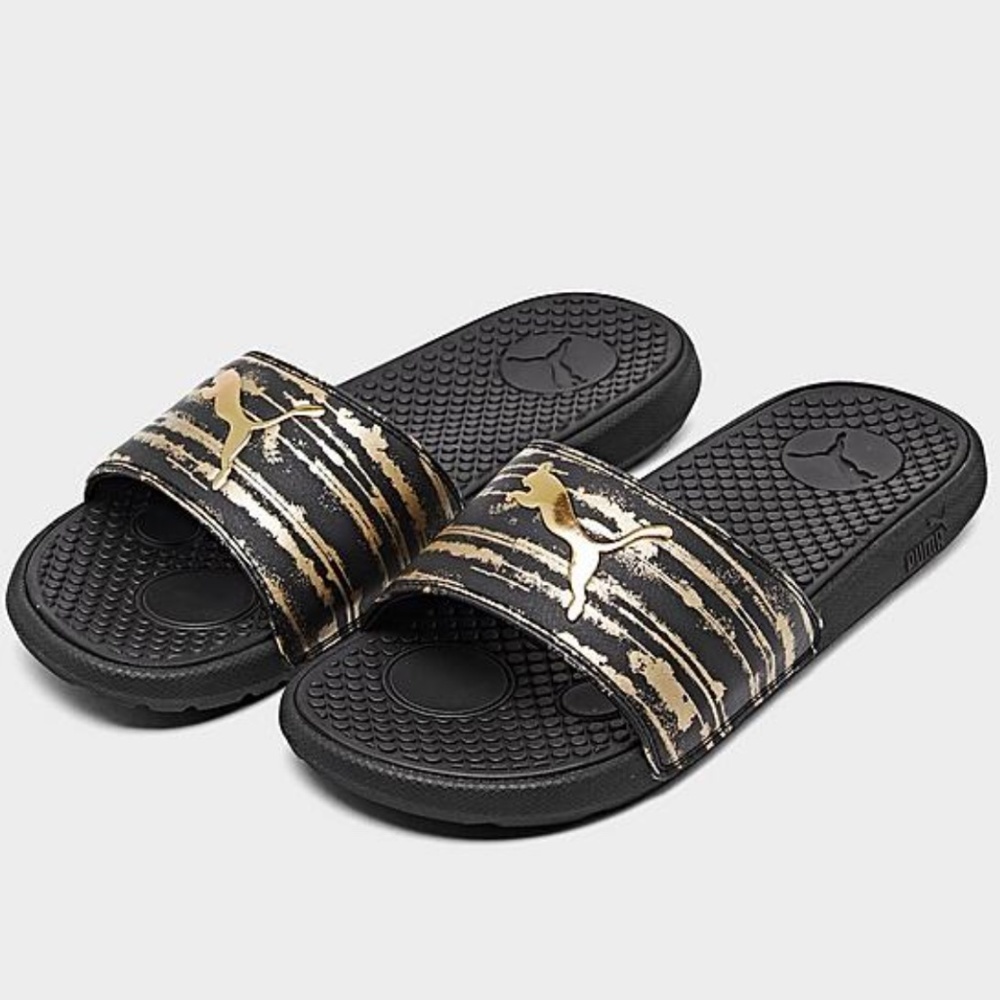 New Women's Puma Cool Cat Slides Sandals Gold Colored - Picture 2 of 16